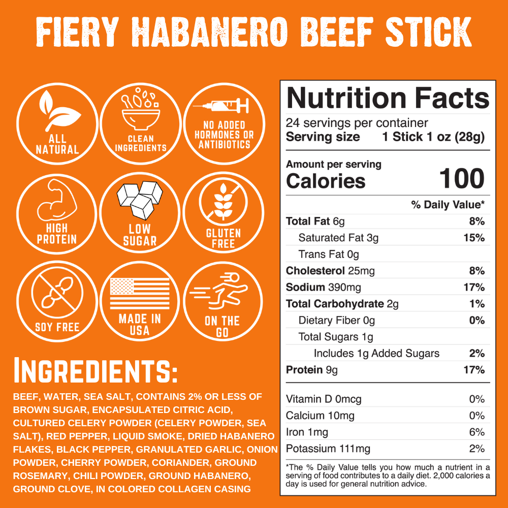 Fiery Habanero Beef Stick (10-Pack)