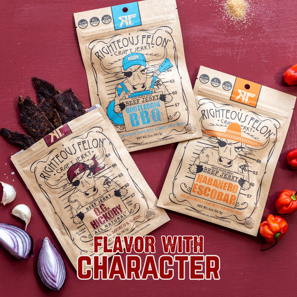 Righteous Felon Premium Beef Jerky Protein Pack | 8 Meat Snacks